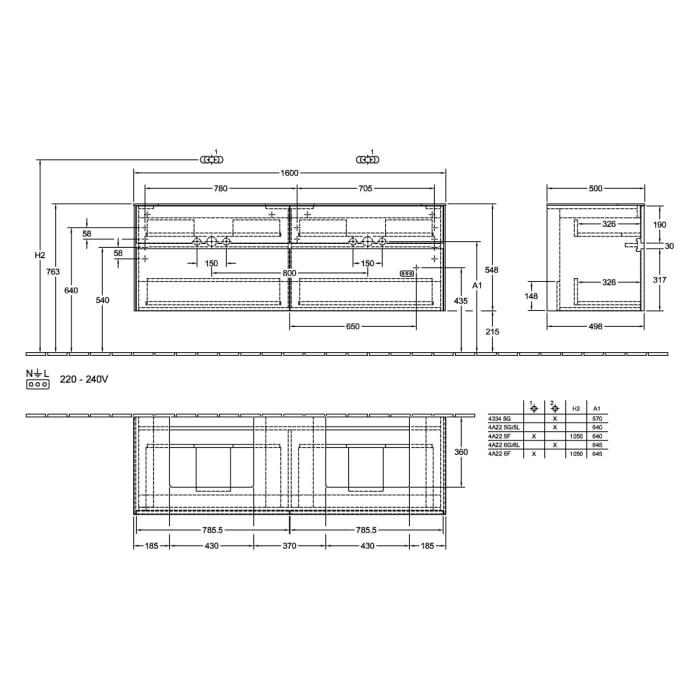 Villeroy & Boch Collaro Waschtischunterschrank 160 x 54,8 cm , mit 4 Auszügen
