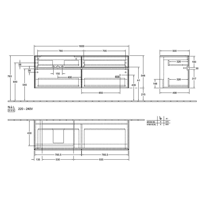 Villeroy & Boch Collaro Waschtischunterschrank 160 x 54,8 cm , mit 4 Auszügen
