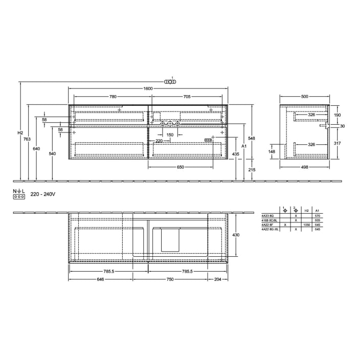 Villeroy & Boch Collaro Waschtischunterschrank 160 x 54,8 cm , mit LED-Beleuchtung, mit 4 Auszügen