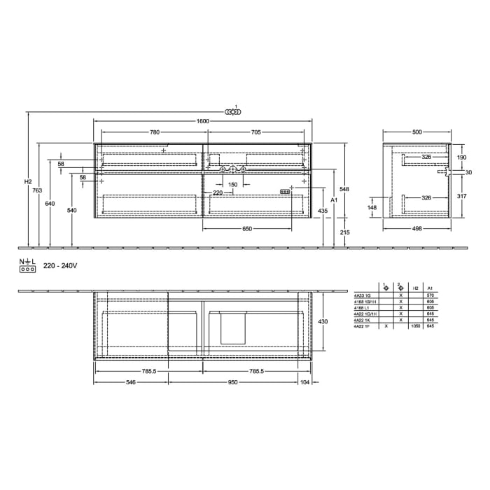 Villeroy & Boch Collaro Waschtischunterschrank 160 x 54,8 cm , mit LED-Beleuchtung, mit 4 Auszügen