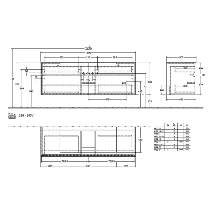 Villeroy & Boch Collaro Waschtischunterschrank 160 x 54,8 cm , mit LED-Beleuchtung, mit 4 Auszügen