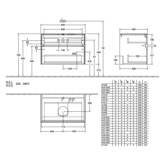 Villeroy & Boch Collaro Waschtischunterschrank 80 x 54,8 cm , mit LED-Beleuchtung, mit 2 Auszügen