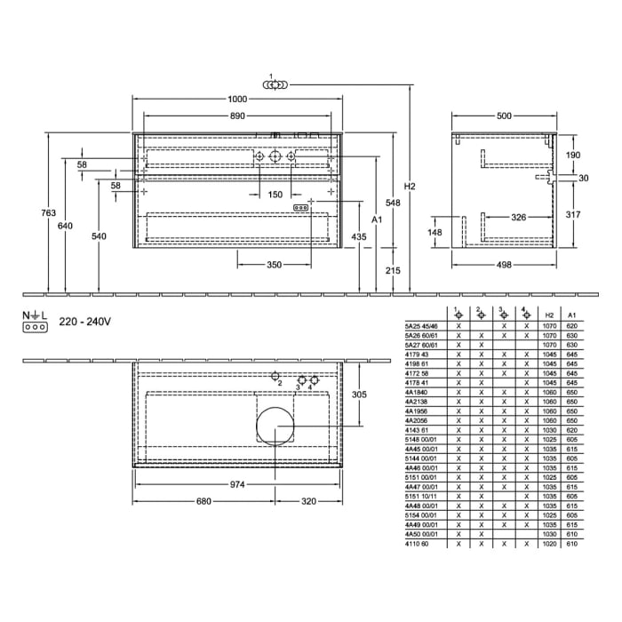 Villeroy & Boch Collaro Waschtischunterschrank 100 x 54,8 cm mit 2 Auszügen und LED Licht, für WT rechts