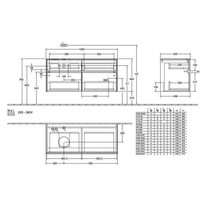 Villeroy & Boch Collaro Waschtischunterschrank 120 x 54,8 cm mit 4 Auszügen, für WT links
