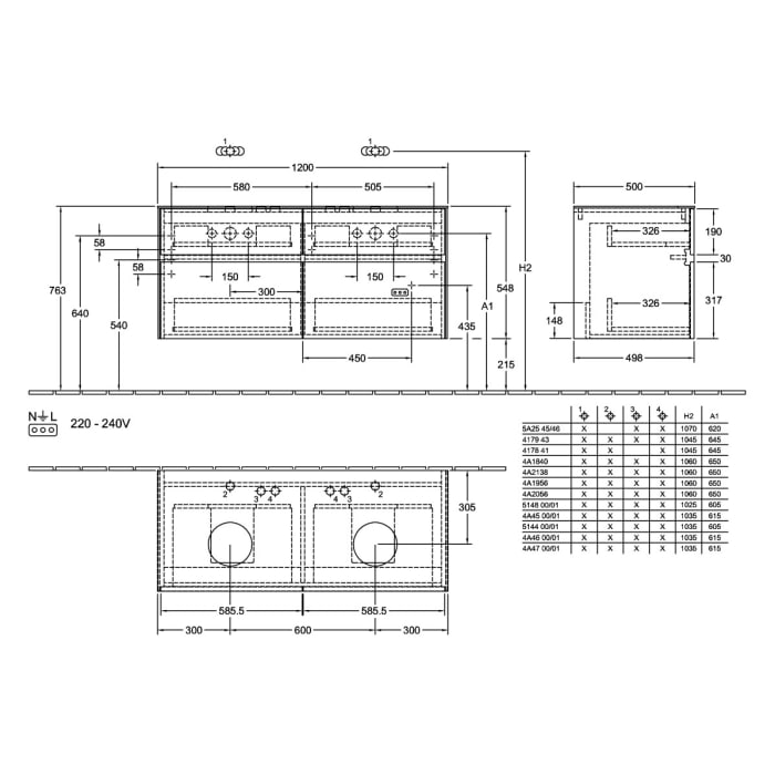 Villeroy & Boch Collaro Waschtischunterschrank 120 x 54,8 cm , mit LED-Beleuchtung, mit 4 Auszügen