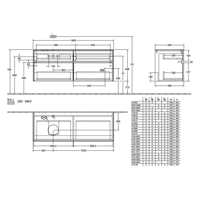 Villeroy & Boch Collaro Waschtischunterschrank 140 x 54,8 cm , mit LED-Beleuchtung, mit 4 Auszügen
