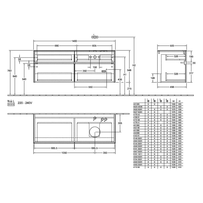 Villeroy & Boch Collaro Waschtischunterschrank 140 x 54,8 cm , mit LED-Beleuchtung, mit 4 Auszügen