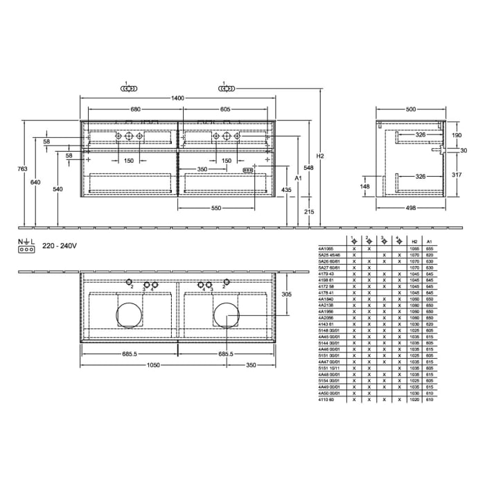 Villeroy & Boch Collaro Waschtischunterschrank 140 x 54,8 cm , mit LED-Beleuchtung, mit 4 Auszügen