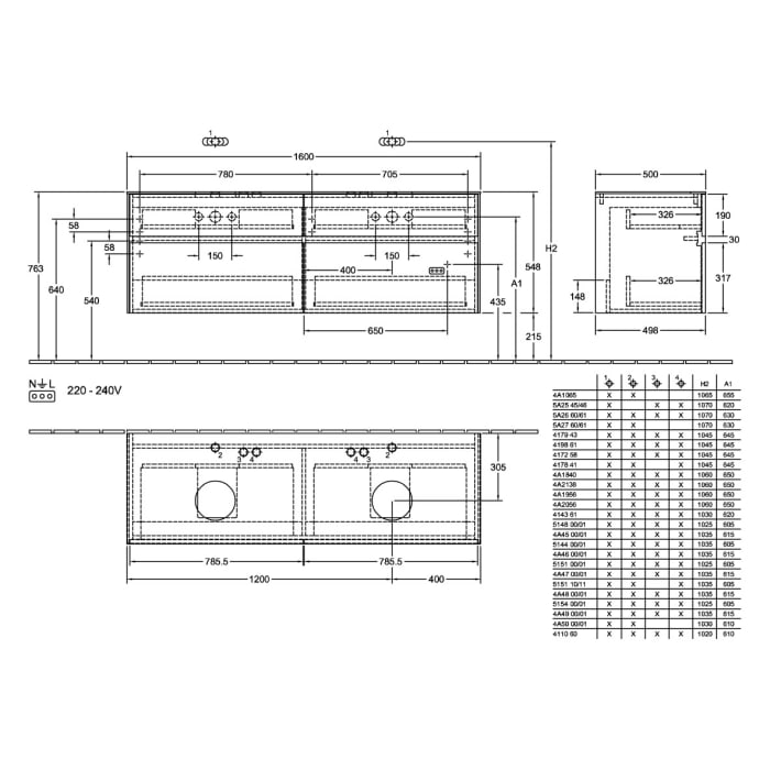 Villeroy & Boch Collaro Waschtischunterschrank 160 x 54,8 cm , mit LED-Beleuchtung, mit 4 Auszügen