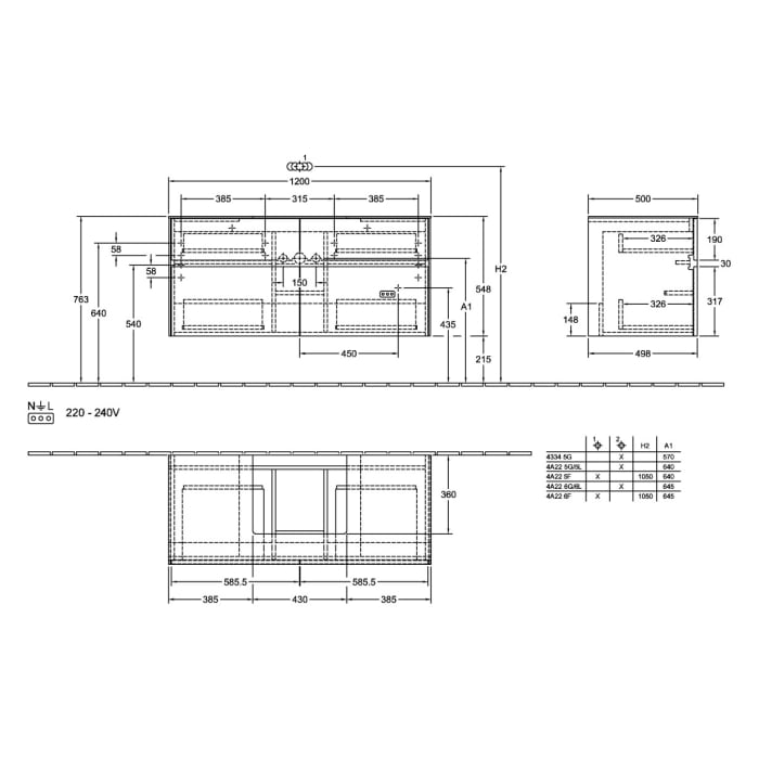 Villeroy & Boch Collaro Waschtischunterschrank 120 x 54,8 cm mit 4 Auszügen und LED Licht, für WT mittig