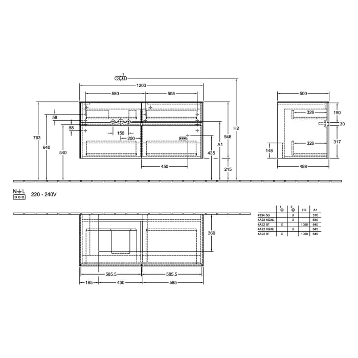 Villeroy & Boch Collaro Waschtischunterschrank 120 x 54,8 cm , mit 4 Auszügen