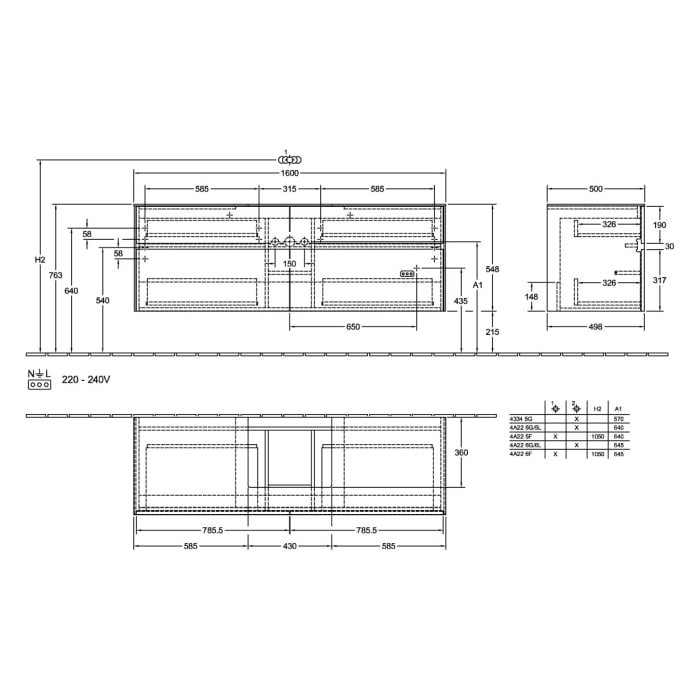 Villeroy & Boch Collaro Waschtischunterschrank 160 x 54,8 cm mit 4 Auszügen, für WT mittig