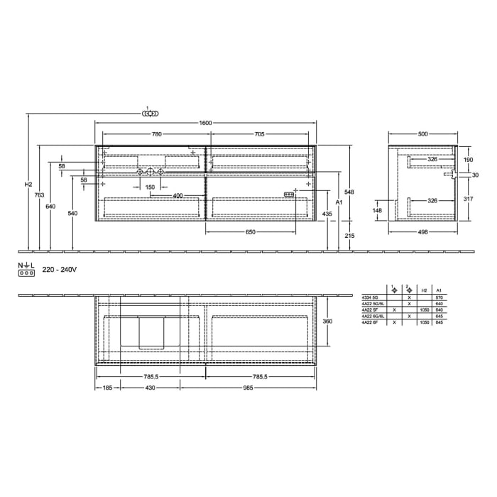 Villeroy & Boch Collaro Waschtischunterschrank 160 x 54,8 cm , mit LED-Beleuchtung, mit 4 Auszügen