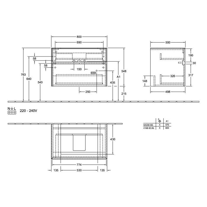 Villeroy & Boch Collaro Waschtischunterschrank 80 x 54,8 cm mit 2 Auszügen, für WT mittig