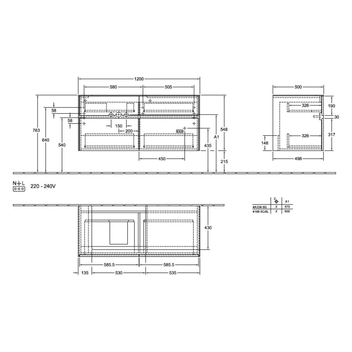 Villeroy & Boch Collaro Waschtischunterschrank 120 x 54,8 cm , mit 4 Auszügen