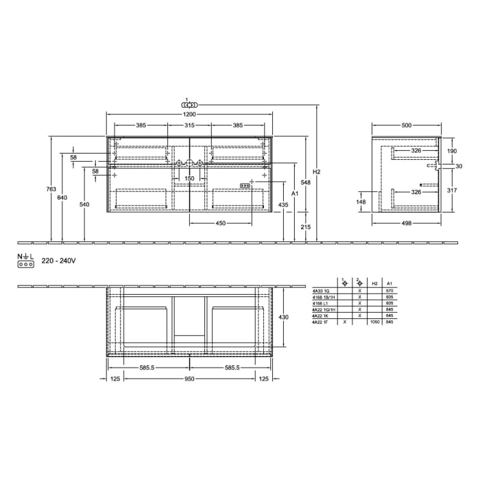 Villeroy & Boch Collaro Waschtischunterschrank 120 x 54,8 cm , mit LED-Beleuchtung, mit 4 Auszügen