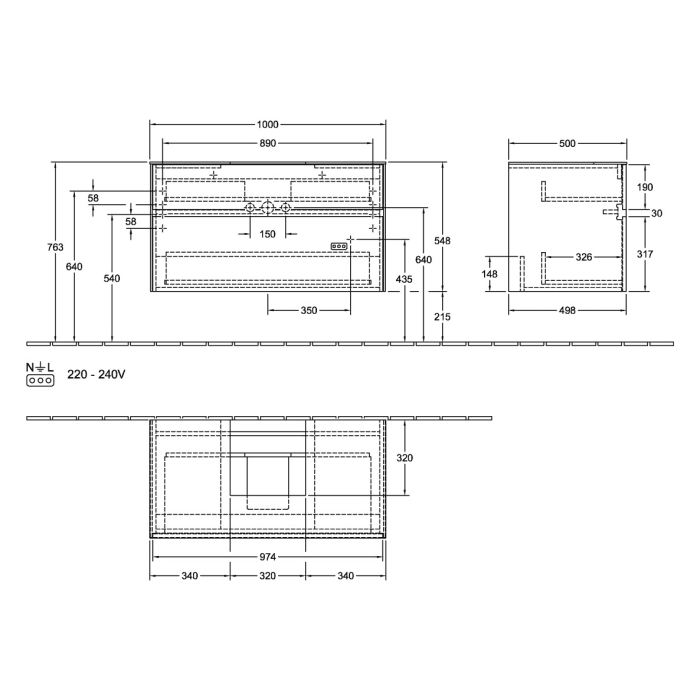 Villeroy & Boch Collaro Waschtischunterschrank 100 x 54,8 cm , mit 2 Auszügen