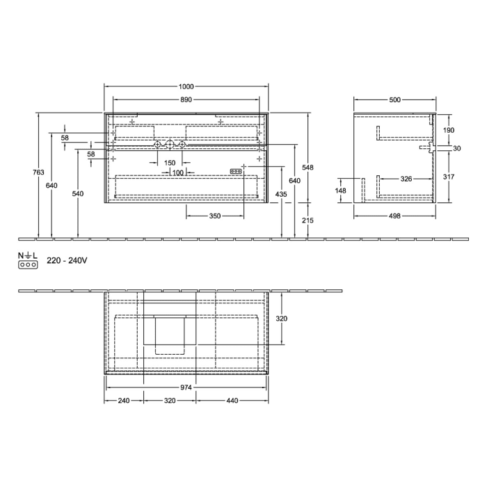 Villeroy & Boch Collaro Waschtischunterschrank 100 x 54,8 cm , mit 2 Auszügen