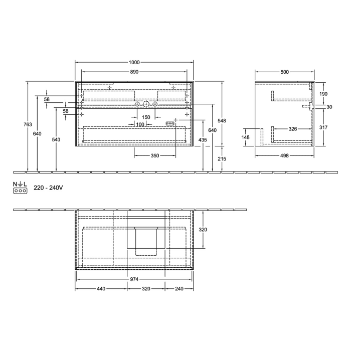 Villeroy & Boch Collaro Waschtischunterschrank 100 x 54,8 cm , mit 2 Auszügen