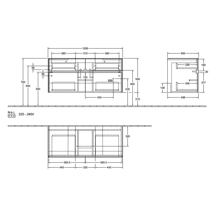 Villeroy & Boch Collaro Waschtischunterschrank 120 x 54,8 cm , mit 4 Auszügen