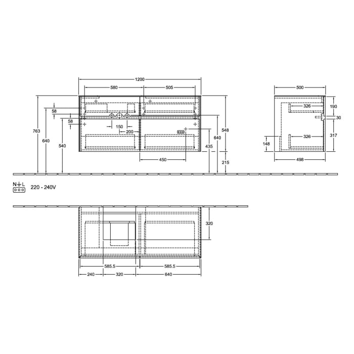 Villeroy & Boch Collaro Waschtischunterschrank 120 x 54,8 cm , mit LED-Beleuchtung, mit 4 Auszügen