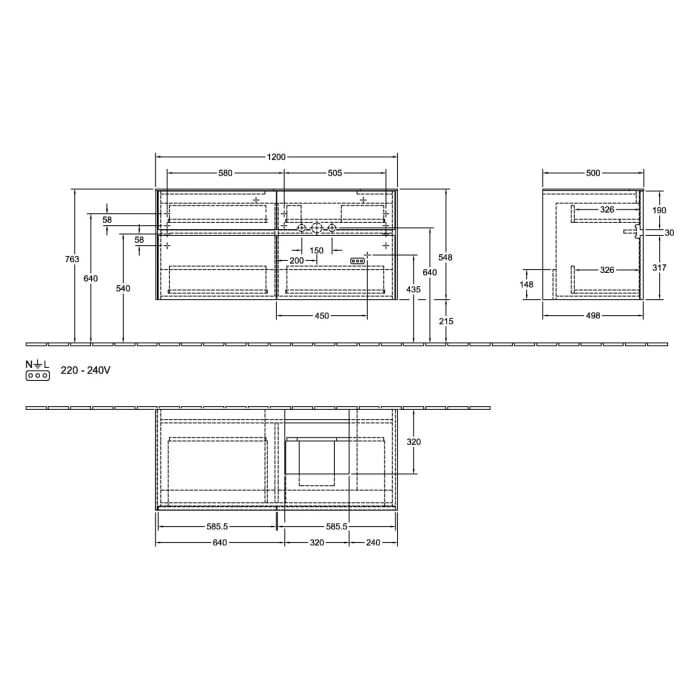 Villeroy & Boch Collaro Waschtischunterschrank 120 x 54,8 cm , mit 4 Auszügen