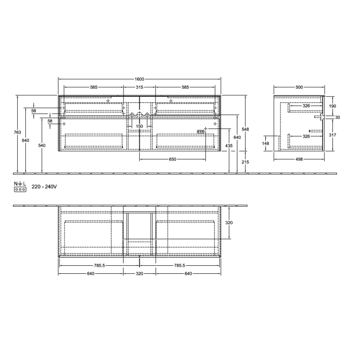 Villeroy & Boch Collaro Waschtischunterschrank 160 x 54,8 cm , mit 4 Auszügen