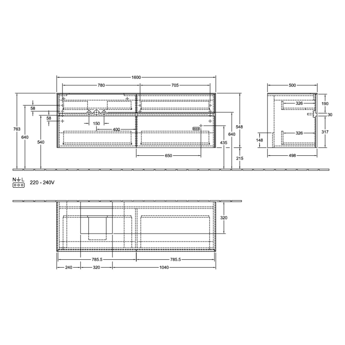 Villeroy & Boch Collaro Waschtischunterschrank 160 x 54,8 cm , mit 4 Auszügen