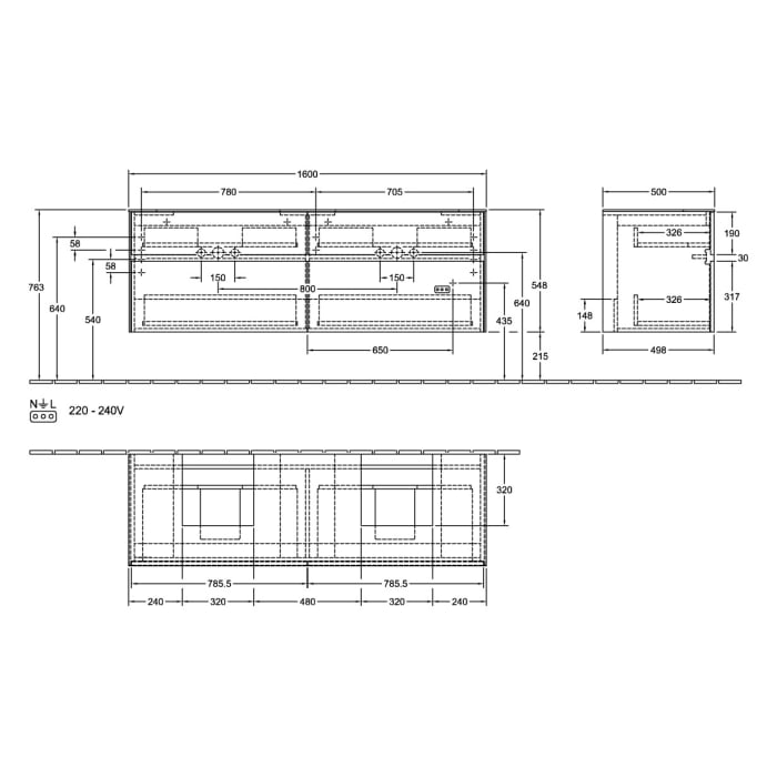 Villeroy & Boch Collaro Waschtischunterschrank 160 x 54,8 cm , mit 4 Auszügen