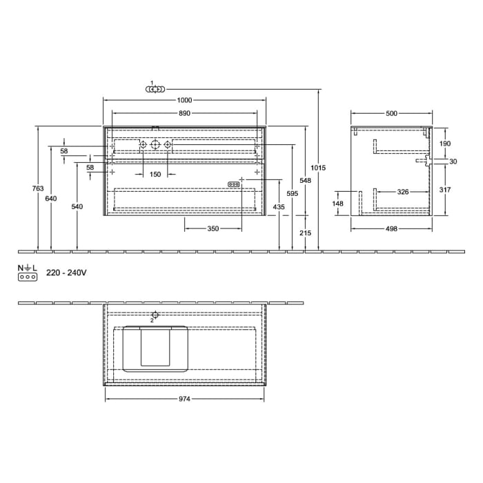 Villeroy & Boch Collaro Waschtischunterschrank 100 x 54,8 cm , mit 2 Auszügen