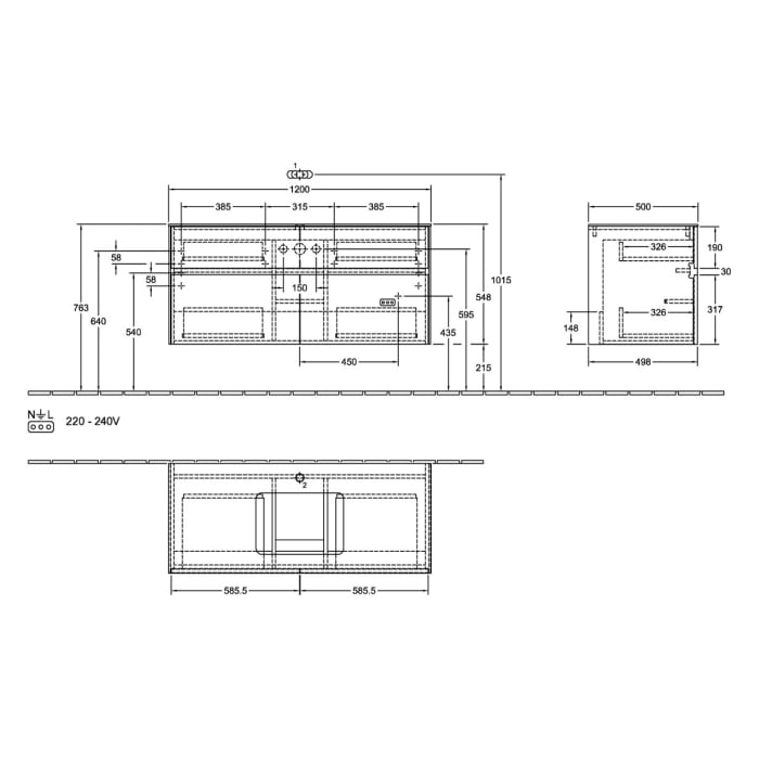 Villeroy & Boch Collaro Waschtischunterschrank 120 x 54,8 cm , mit LED-Beleuchtung, mit 4 Auszügen