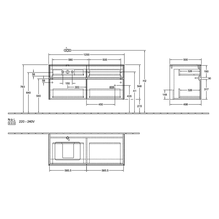 Villeroy & Boch Collaro Waschtischunterschrank 120 x 54,8 cm , mit LED-Beleuchtung, mit 4 Auszügen
