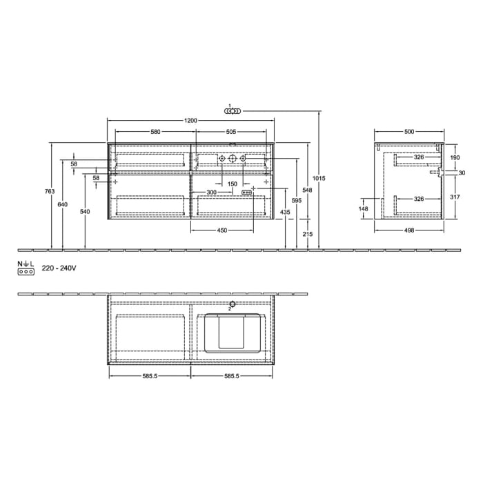 Villeroy & Boch Collaro Waschtischunterschrank 120 x 54,8 cm , mit LED-Beleuchtung, mit 4 Auszügen