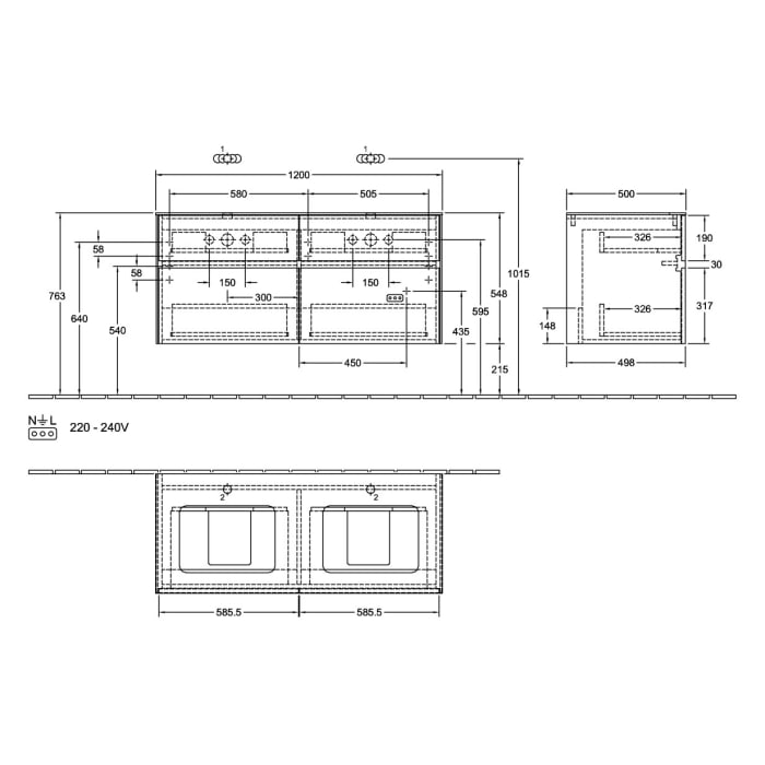 Villeroy & Boch Collaro Waschtischunterschrank 120 x 54,8 cm , mit LED-Beleuchtung, mit 4 Auszügen