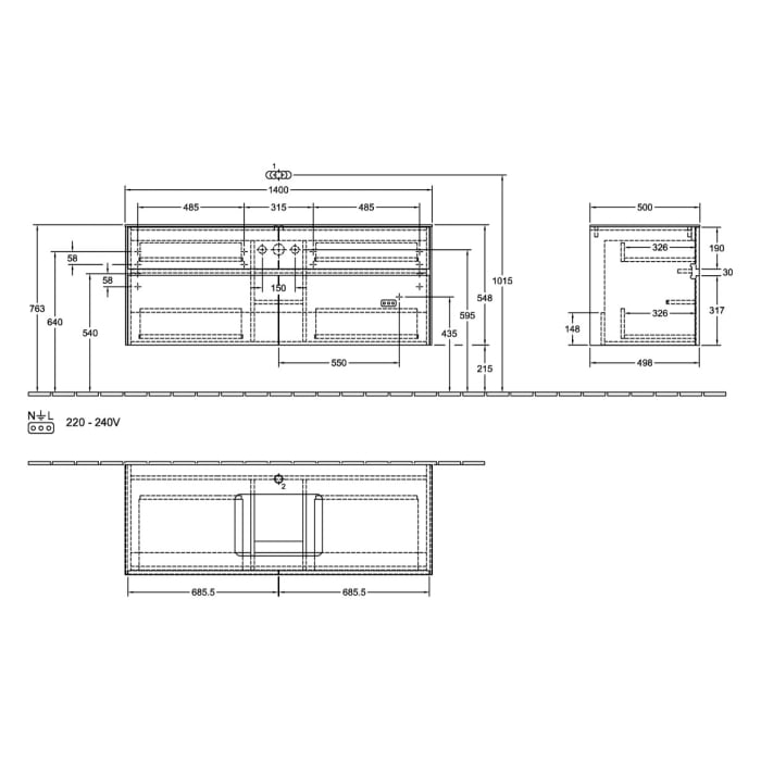 Villeroy & Boch Collaro Waschtischunterschrank 140 x 54,8 cm , mit 4 Auszügen