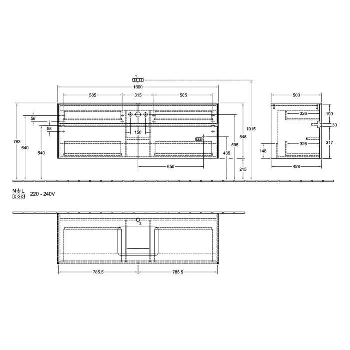 Villeroy & Boch Collaro Waschtischunterschrank 160 x 54,8 cm , mit 4 Auszügen
