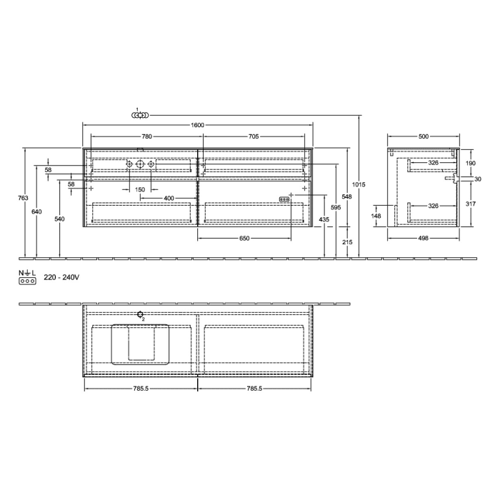 Villeroy & Boch Collaro Waschtischunterschrank 160 x 54,8 cm , mit 4 Auszügen