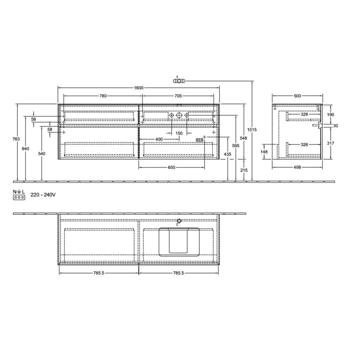 Villeroy & Boch Collaro Waschtischunterschrank 160 x 54,8 cm , mit 4 Auszügen