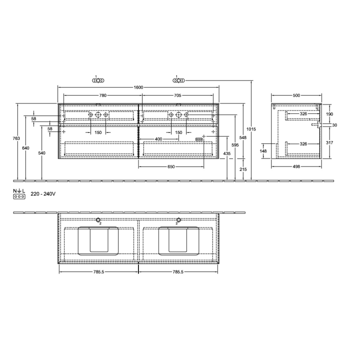 Villeroy & Boch Collaro Waschtischunterschrank 160 x 54,8 cm , mit 4 Auszügen
