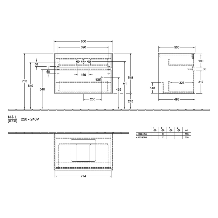 Villeroy & Boch Collaro Waschtischunterschrank 80 x 54,8 cm , mit LED-Beleuchtung, mit 2 Auszügen