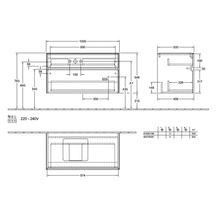 Villeroy & Boch Collaro Waschtischunterschrank 100 x 54,8 cm , mit LED-Beleuchtung, mit 2 Auszügen