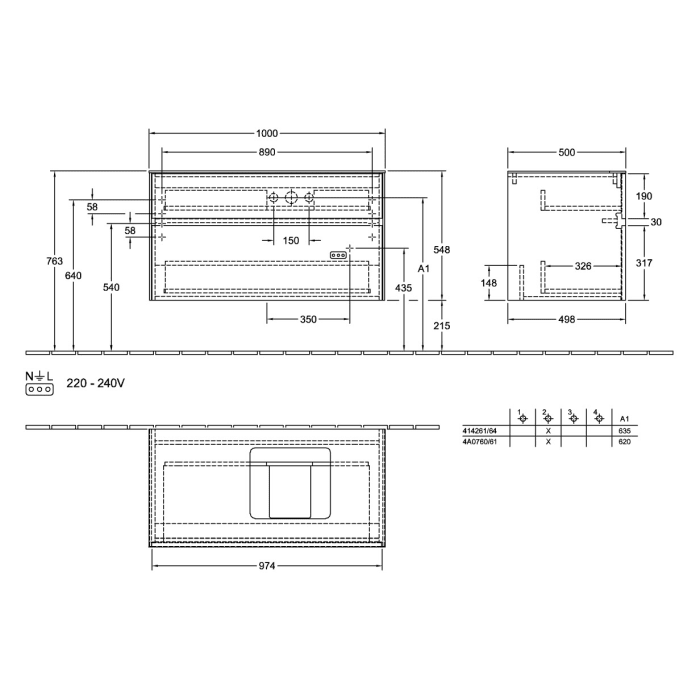 Villeroy & Boch Collaro Waschtischunterschrank 100 x 54,8 cm , mit LED-Beleuchtung, mit 2 Auszügen