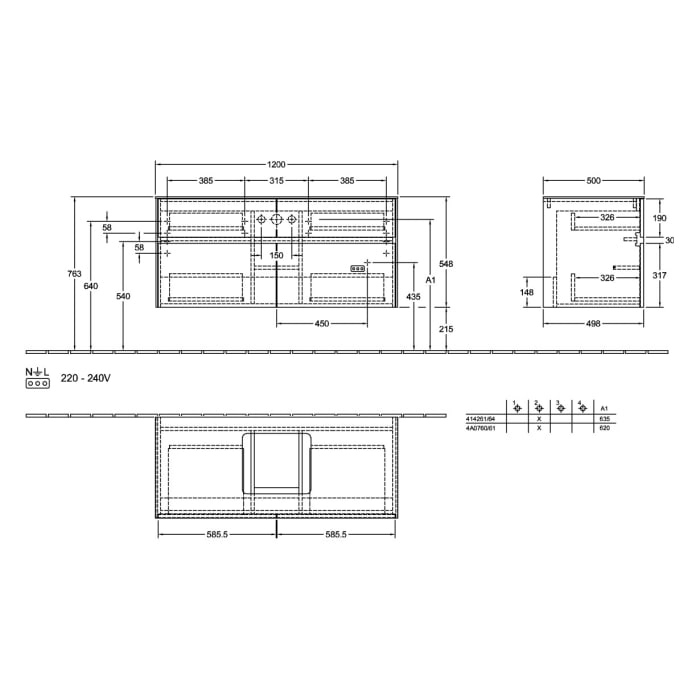 Villeroy & Boch Collaro Waschtischunterschrank 120 x 54,8 cm , mit 4 Auszügen