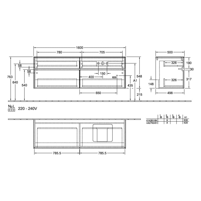 Villeroy & Boch Collaro Waschtischunterschrank 160 x 54,8 cm , mit 4 Auszügen