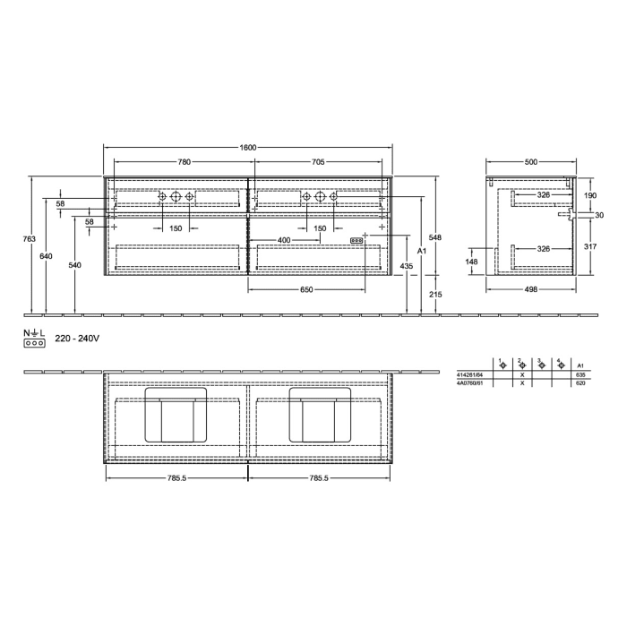 Villeroy & Boch Collaro Waschtischunterschrank 160 x 54,8 cm , mit 4 Auszügen