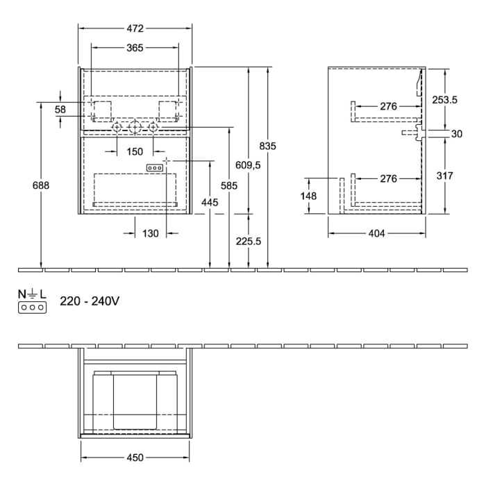 Villeroy & Boch Collaro Waschtischunterschrank 47,2 x 60,95 cm , mit 2 Auszügen