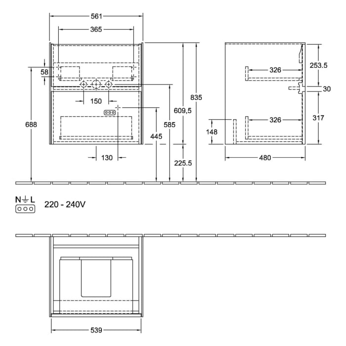 Villeroy & Boch Collaro Waschtischunterschrank 56,1 x 61 cm , mit 2 Auszügen