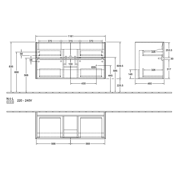 Villeroy & Boch Collaro Waschtischunterschrank 116,1 x 61 cm , mit 4 Auszügen