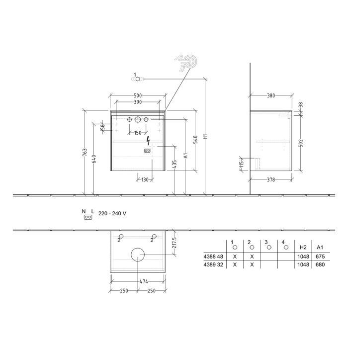 Villeroy & Boch Collaro Waschtischunterschrank 50 x 54,8 cm , mit LED-Beleuchtung, mit 1 Tür, Anschlag links