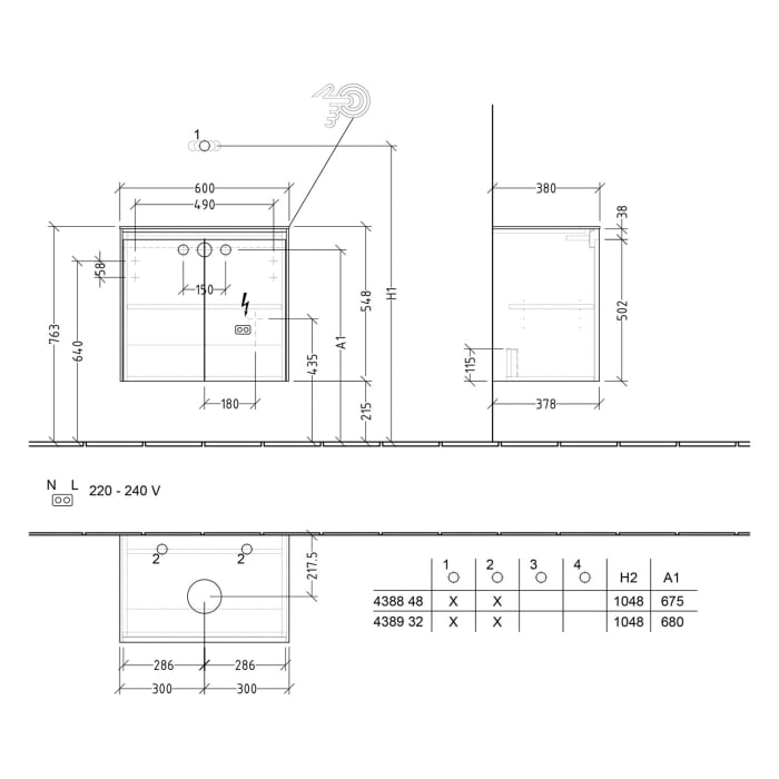 Villeroy & Boch Collaro Waschtischunterschrank 60 x 54,8 cm , mit LED-Beleuchtung, mit 2 Türen